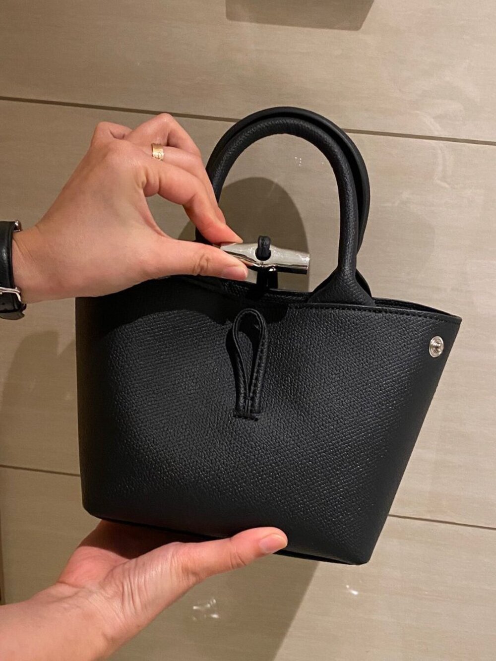 Longchamp Le Roseau Extra Small Black Leather Mini Tote Bag - Picture 5 of 8